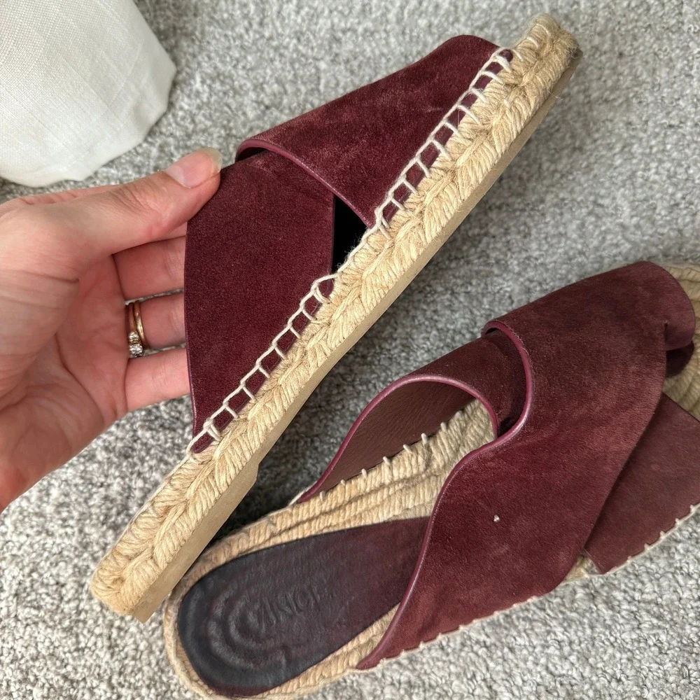 Vince Suede Espadrille Criss Cross Strap‎ Slip On Slides Sandals Size 8 M Maroon